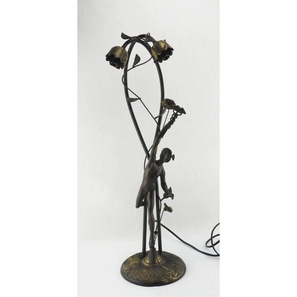 L. Guillemin Other - Bronze Figural Mercury Statue Lamp  23" T Floral Medical Staff